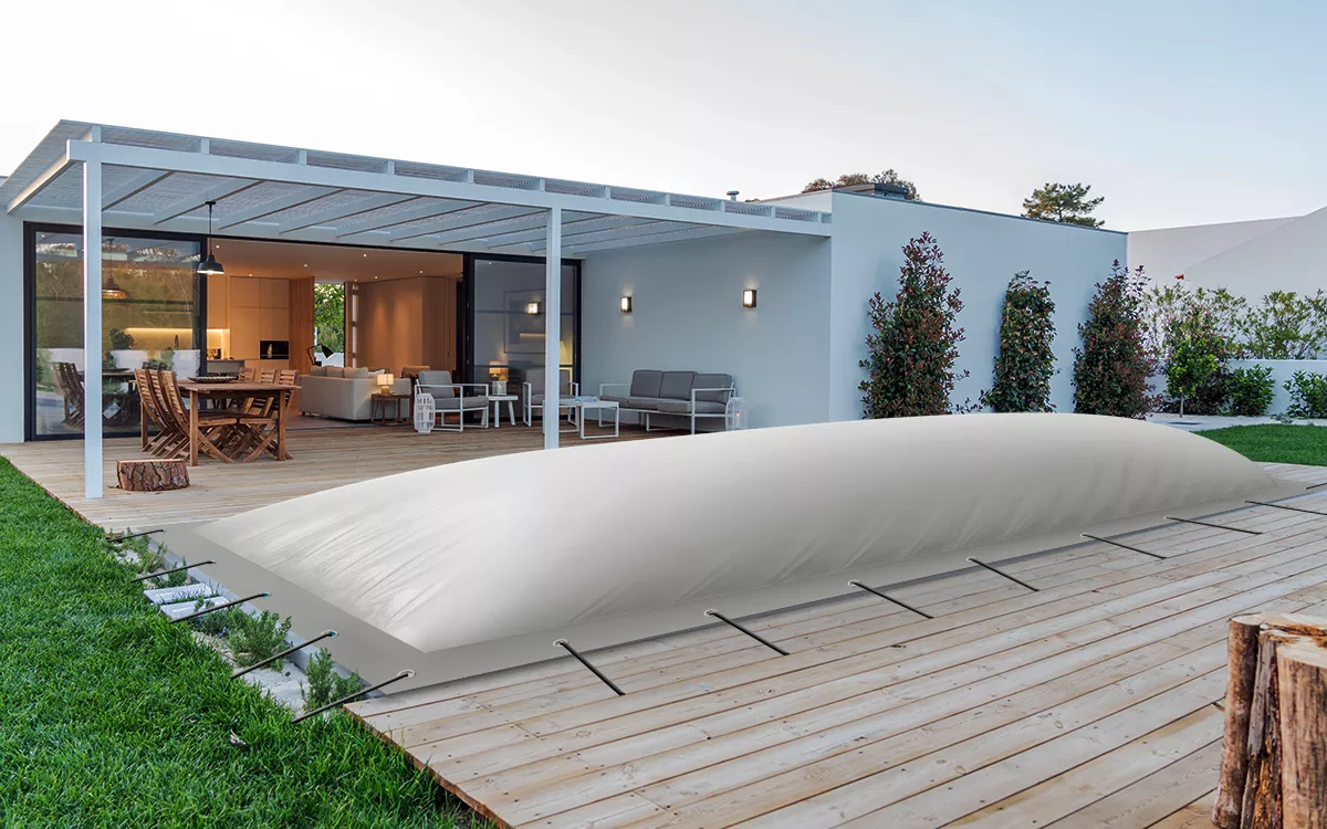 Aufblasbare Poolabdeckung Rechteckbecken grau 
