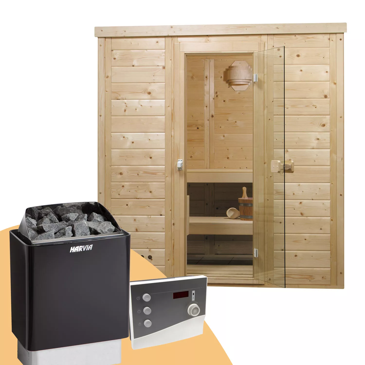 Blockbohlensauna_Set_Rubin_1 Blockbohlensauna Set Rubin 2 1,97 x 1,75 x 2,05 m 4-Eck