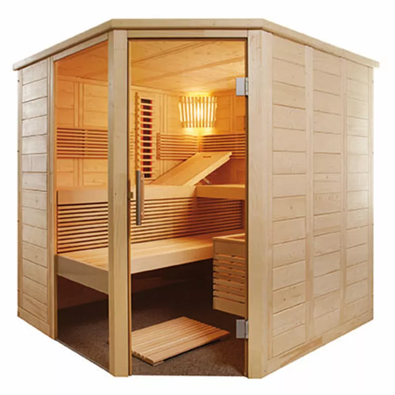 Massivsauna Alaska Corner Infra+ Sauna-Infra-Kombi