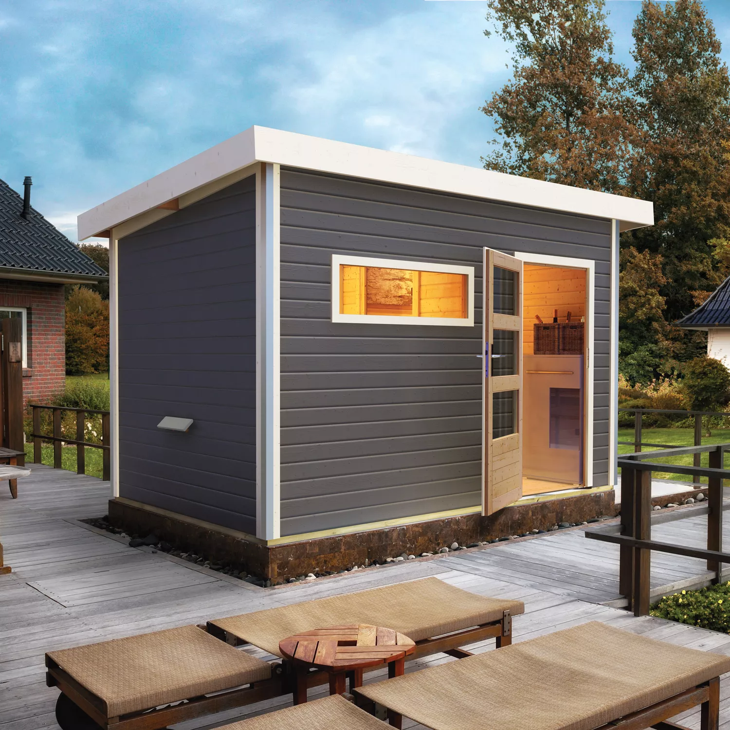 karibu_skrollan_2_bio_aussensauna_terragrau_0 Karibu Comfort Skrollan 2 Bio Außensauna terragrau