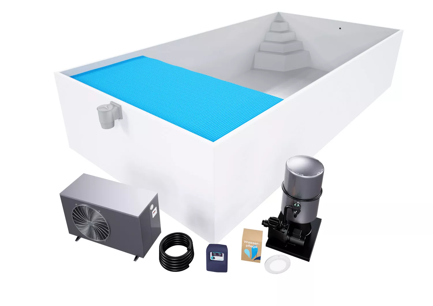 Isotherm-Pool Komplettset Premium hellgrau mit Ecktreppe Smaragd