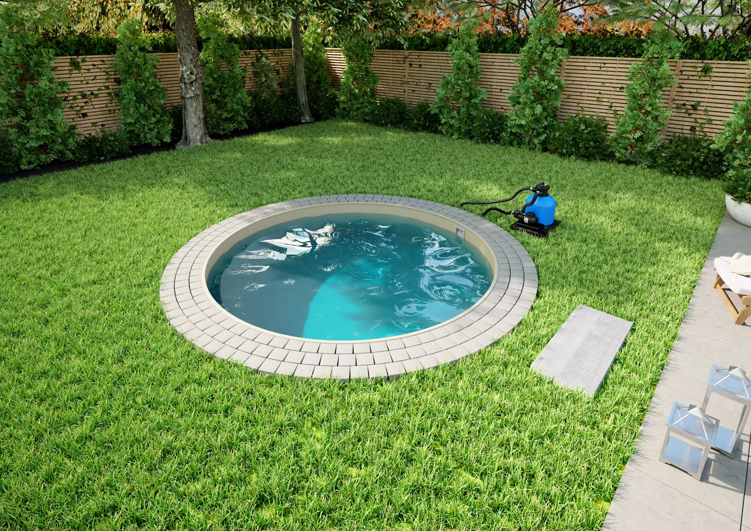 Umgebung-Runder-Pool-Eingelassen-Basic-Sand-HQ-004 Stahlwandpool Komplettset Basic Rund Sand 0,8mm - D 4,50m, Tiefe 1,20m, Eingelassen