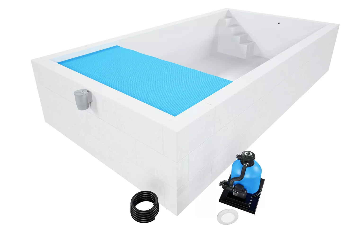 Styroporpool Komplettset Comfort Weiß mit Ecktreppe Variofit