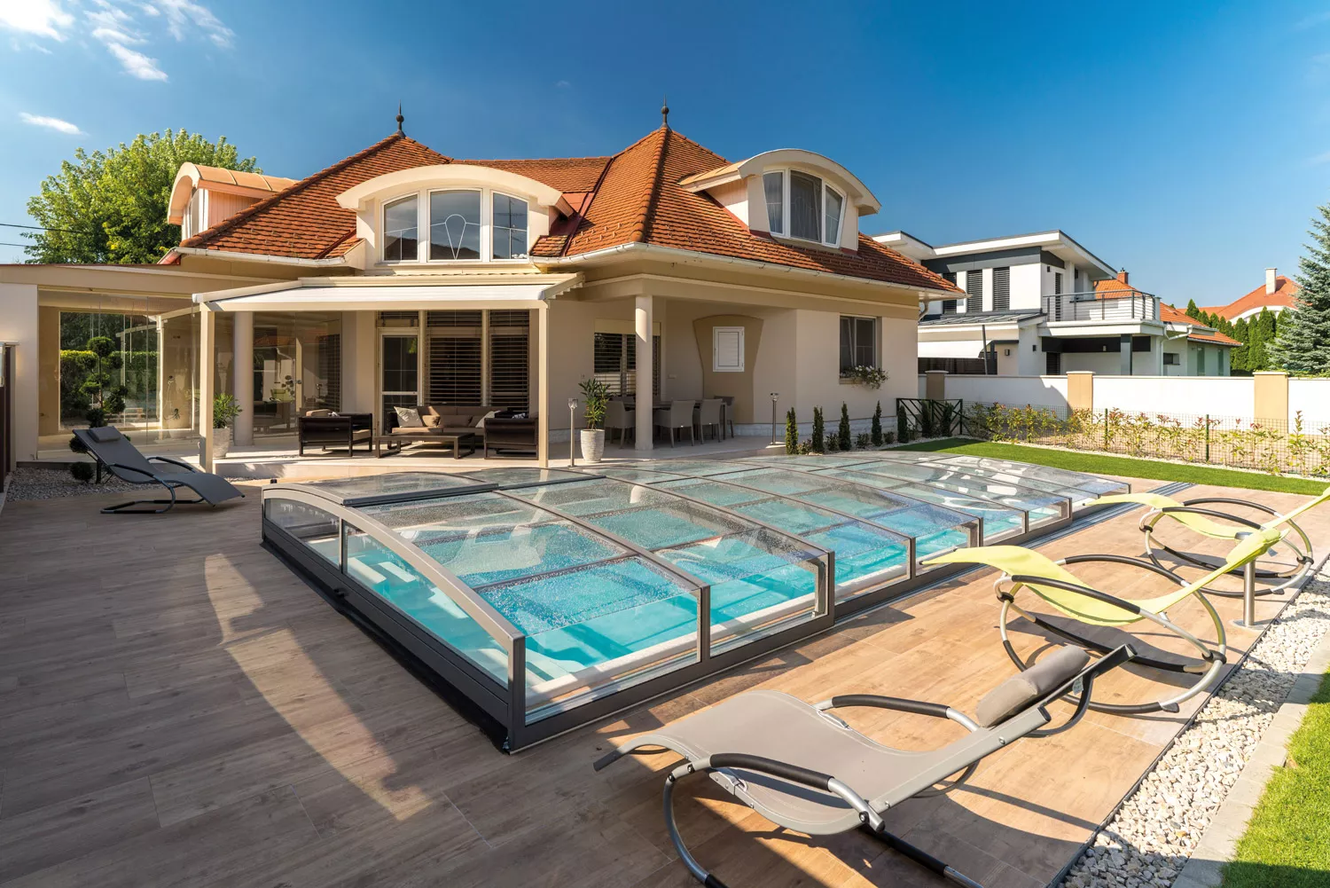 Schwimmbadüberdachung Horizon High - 8,35 x 4,00 x 0,64 m