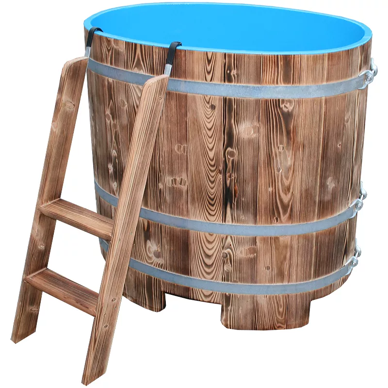 44301 Sauna Tauchbecken Lärche 110 x 77 cm außen geflammt, innen blau hygieneversiegelt