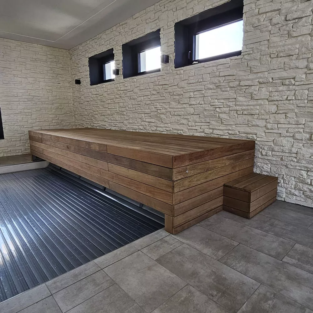 hallenbad-lamellenabdeckung Poolpowershop Aufrollvorrichtung für Poolrolladen - 3,00 m Breite, Silbergrau Aluminium