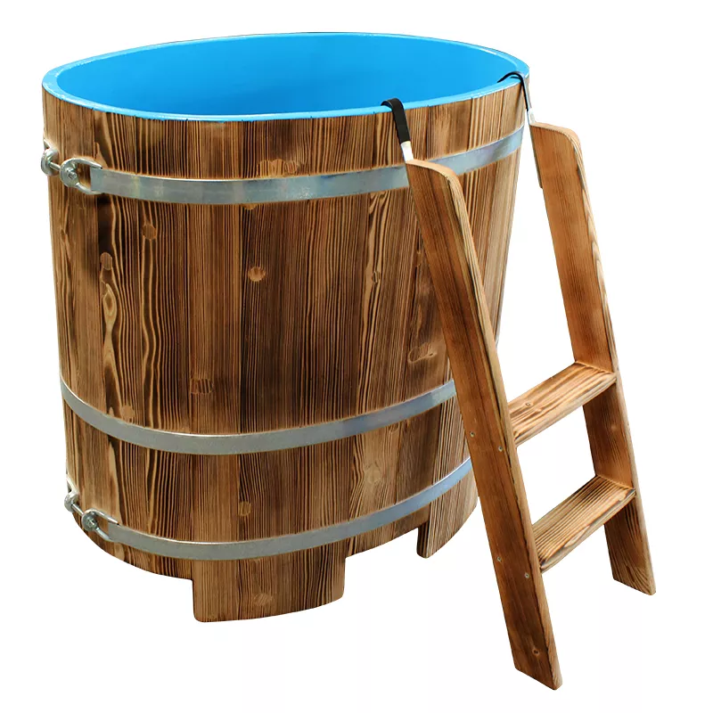 44201 Sauna Tauchbecken Lärche 100 x 72 cm außen geflammt, innen blau hygieneversiegelt