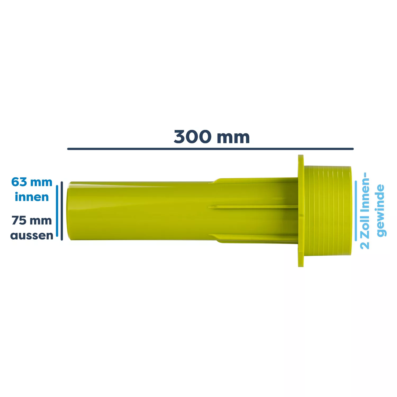 mts-uni-set-beckenwanddurchfuehrung-abs-gruen-300-mm-75mm-abmessungen MTS UNI SET Beckenwanddurchführung ABS grün 300 mm mit 3,5 mm Bohrung - 63 mm
