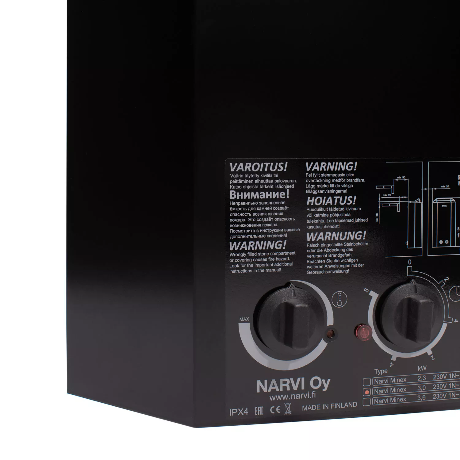 narvi-minex-schwarz-saunaofen-detail-steuerung Narvi Minex Saunaofen mit integr. Steuerung - 3,6 kW