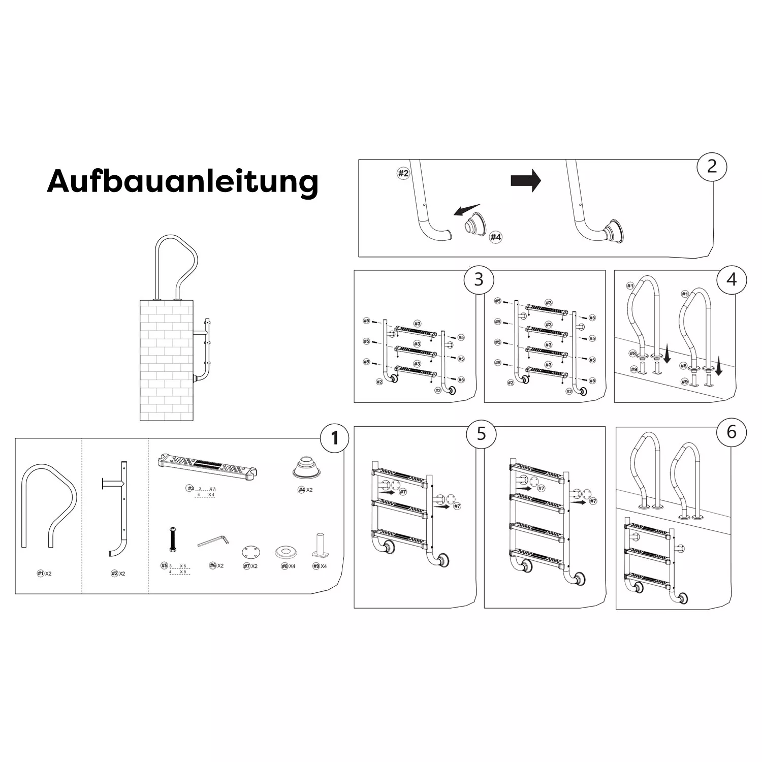 Oku Edelstahl Poolleiter geteilt - 3-stufig