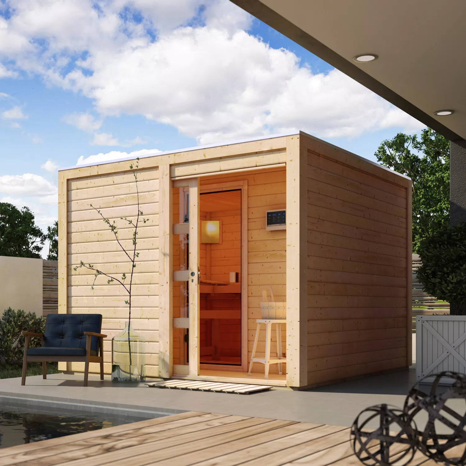 karibu_premium_cuben_bio_aussensauna_terragrau_0 Karibu Premium Cuben Bio Außensauna natur