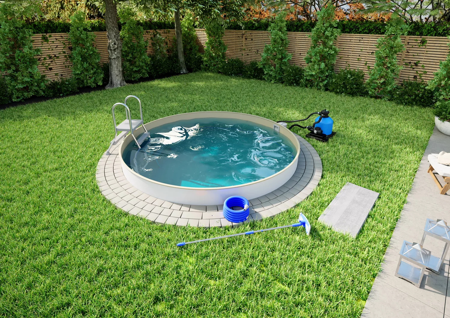 Stahlwandpool Komplettset Comfort Rund Sand 0,8mm - D 5,00m, Tiefe 1,20m, Teileingelassen