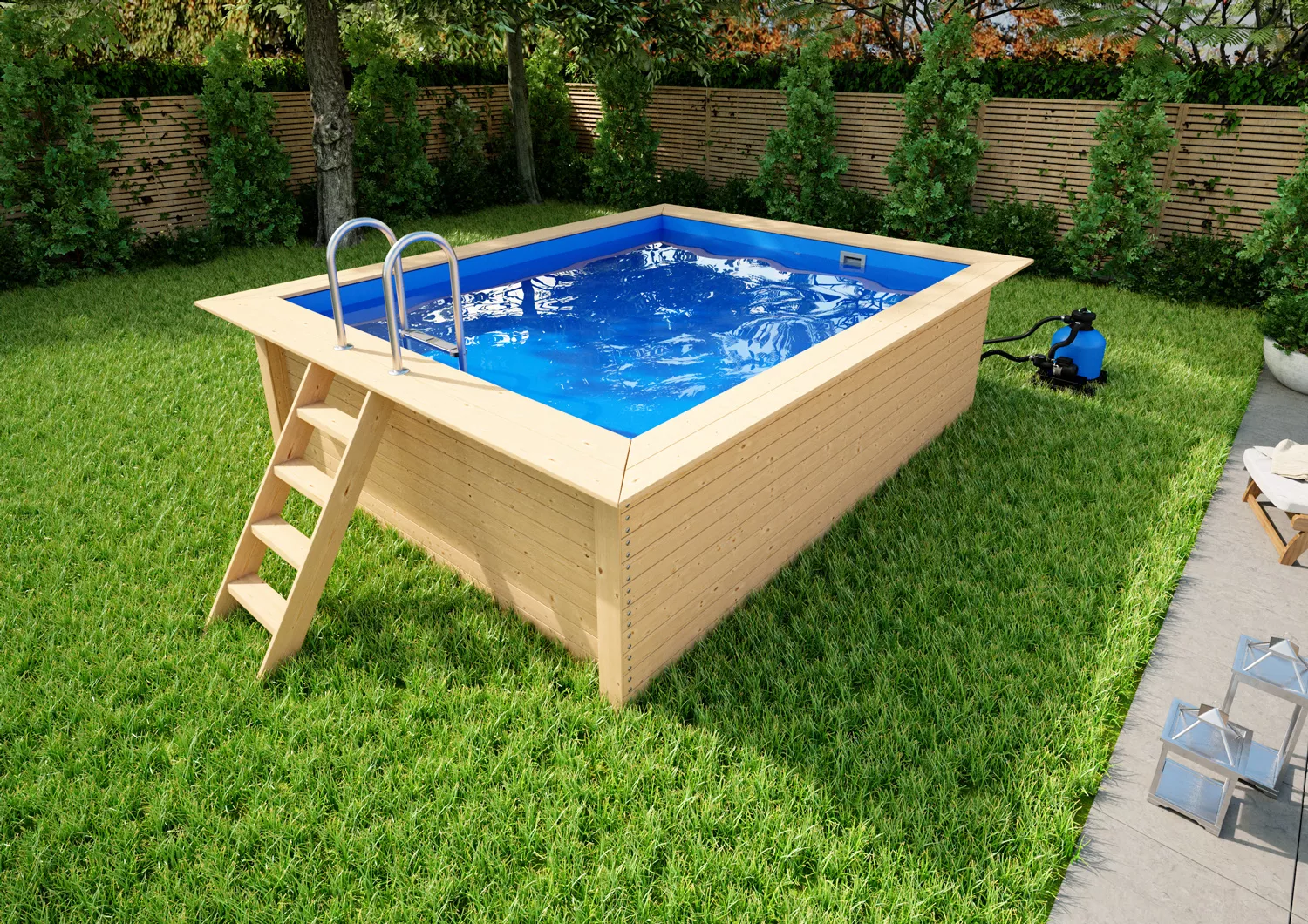 Rechteckpool-blau Holzpool Komplettset Rechteckig 320 x 350 x 124 cm