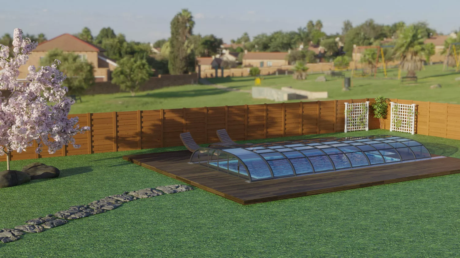 PP-Pool Komplettset Premium Blau mit Horizon-Überdachung - 8,00 x 3,00 x 1,36 m