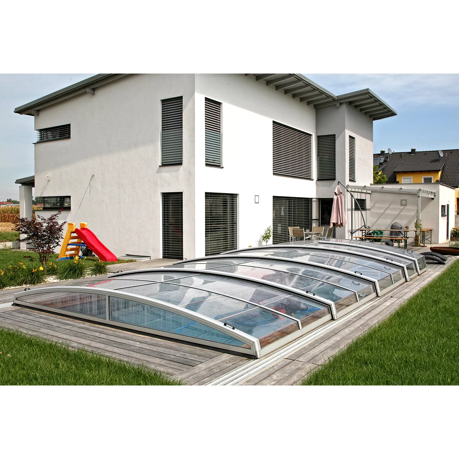 Schwimmbadüberdachung Visual flach 8,00 x 4,00 x 0,65 m