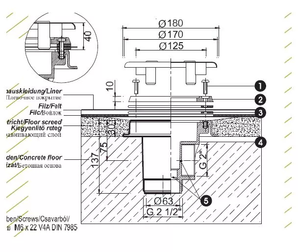MasszeichnungMTS4844 MTS Bodenablauf ABScw 2" Antiwd. Niro VGB
