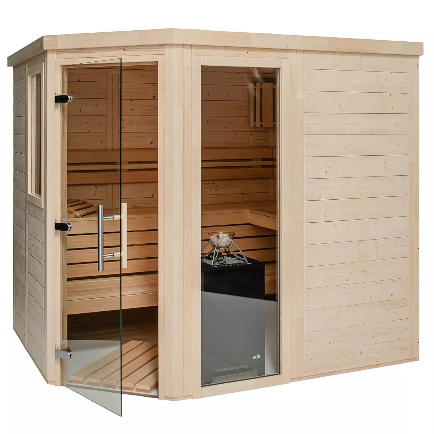 Blockbohlensauna Brillant 5-Eck 1.99x1.99 m 